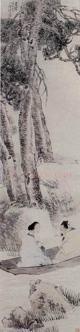1882年 任伯年 《小红低唱我吹箫》 书画作品