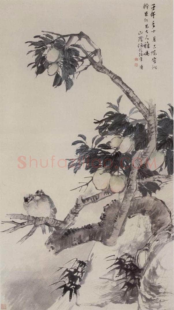 1882年 任伯年 《桃实白头》 书画作品