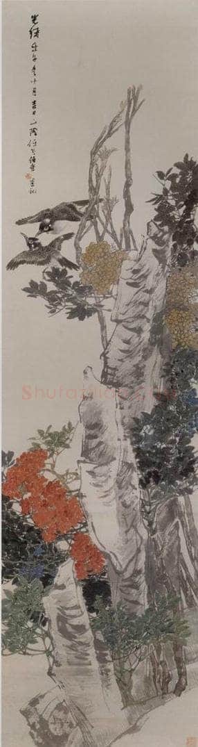 1882年 任伯年 《天竹白头图》 书画作品
