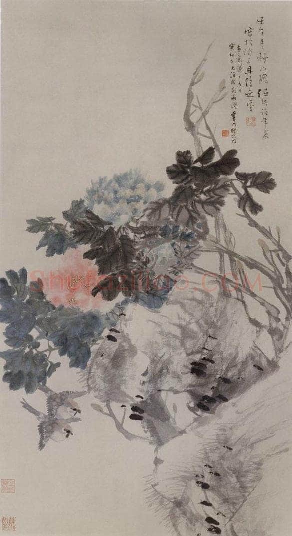 1882年 任伯年 《牡丹飞雀图》 书画作品