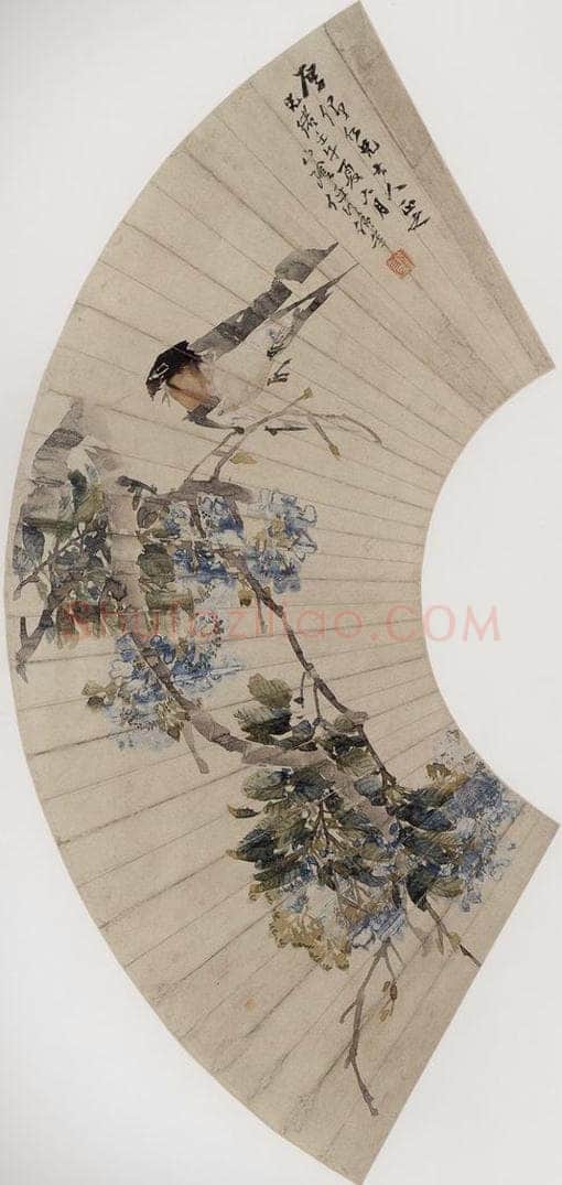 1882年 任伯年 《紫藤春燕图》 书画作品