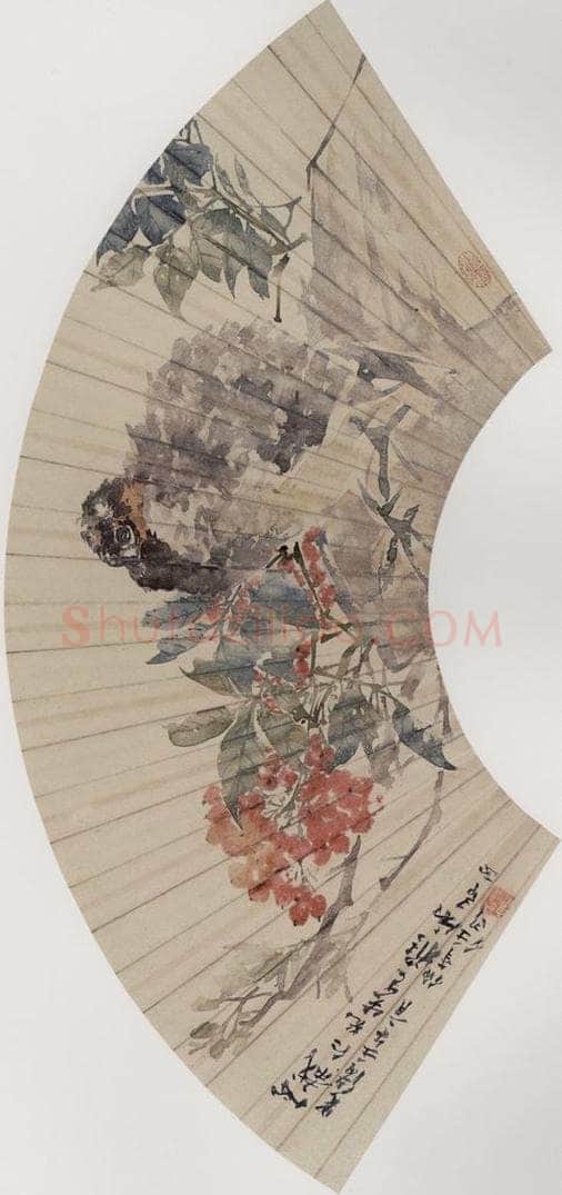 1882年 任伯年 《天竹山禽图》 书画作品
