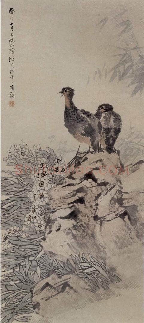 1883年 任伯年 《鹁鸪水仙图》 书画作品