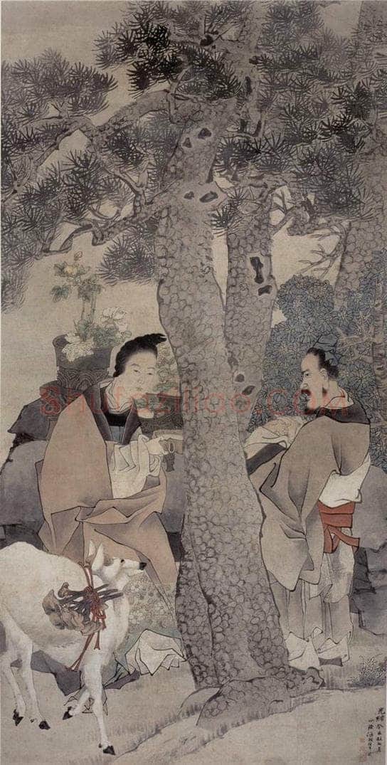 1883年 任伯年 《白鹿贞松图》 书画作品