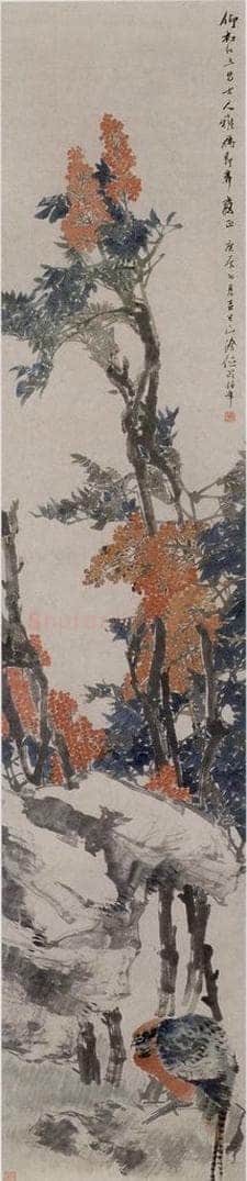 1880年 任伯年 《天竹锦鸡图》 书画作品