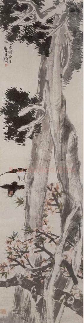 1880年 任伯年 《桃柏双燕图》 书画作品
