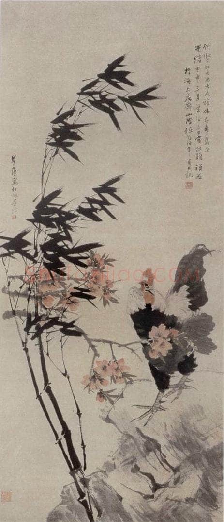 1884年 任伯年 《牡鸡顽石图》 书画作品
