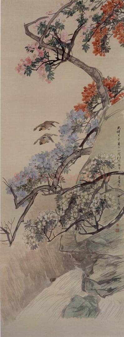 1884年 任伯年 《杜鹃双雀图》 书画作品