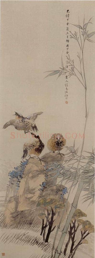 1884年 任伯年 《灵竹山鸟图》 书画作品