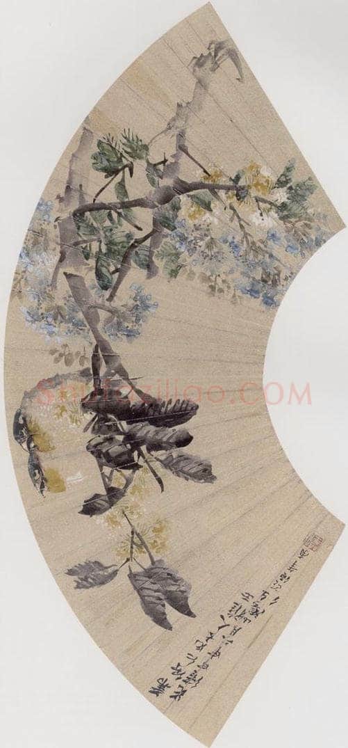 1884年 任伯年 《横枝双栖》 书画作品
