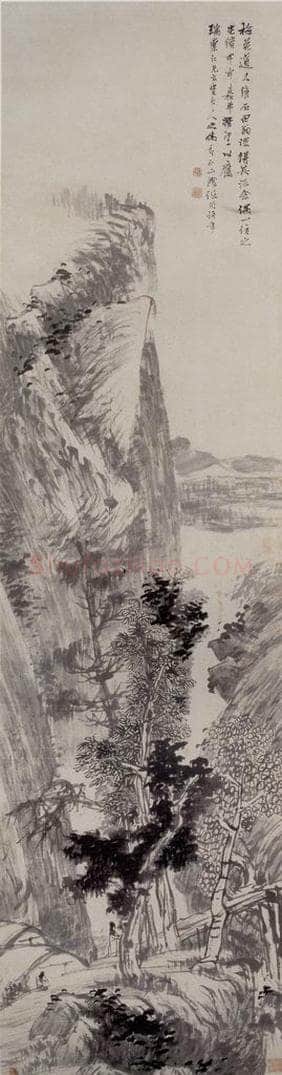 1884年 任伯年 《溪桥听泉图》 书画作品