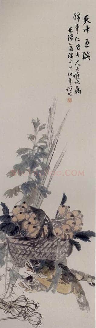 1885年 任伯年 《天中五瑞图》 书画作品