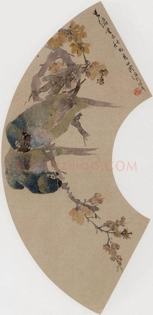 1881年 任伯年 《鹦鹉蜡梅图》 书画作品