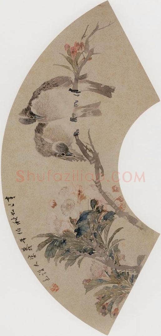 1881年 任伯年 《海棠小鸟图》 书画作品