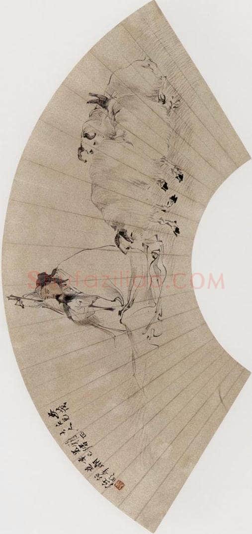 1881年 任伯年 《苏武牧羊》 书画作品