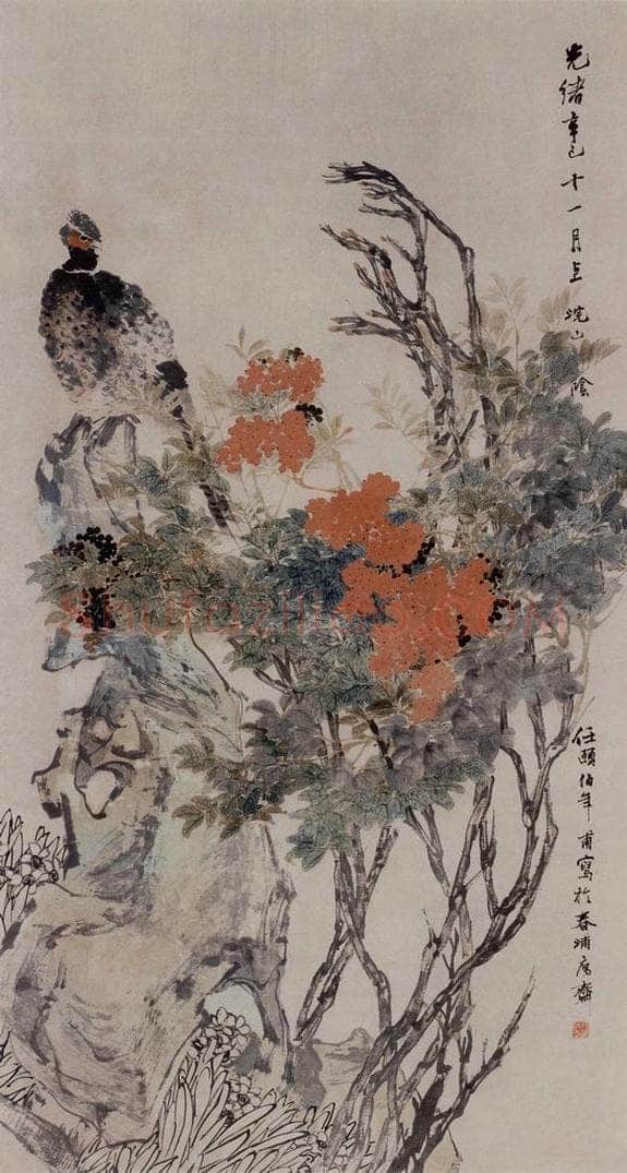 1881年 任伯年 《天竹山雉图》 书画作品