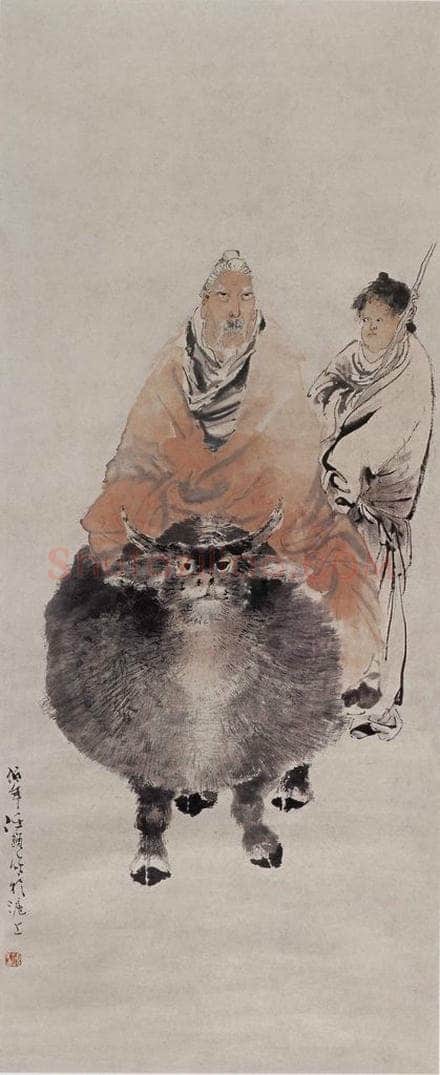 清 任伯年 《老子骑牛图》 书画作品