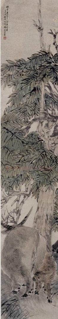 清 任伯年 《绿阴隐牛图》 书画作品