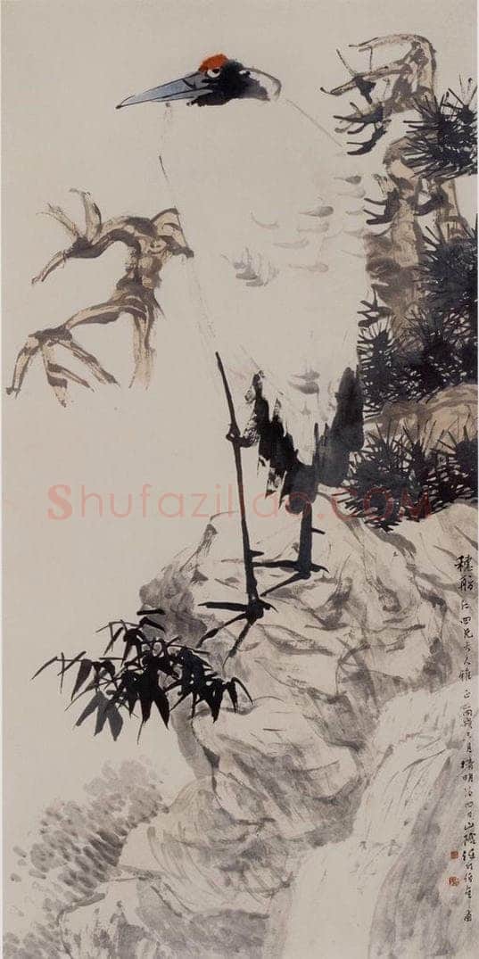 清 任伯年 《松鹤竹石图》 书画作品