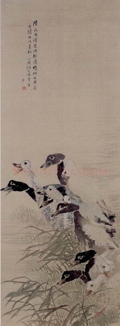 清 任伯年 《芦鸭图》 书画作品