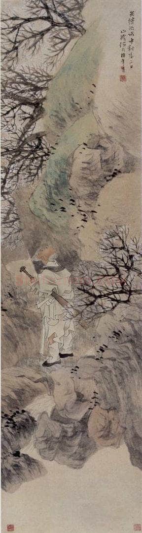 清 任伯年 《桃源问津图》 书画作品