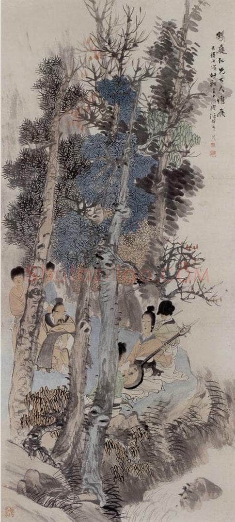 清 任伯年 《东山丝竹图》 书画作品