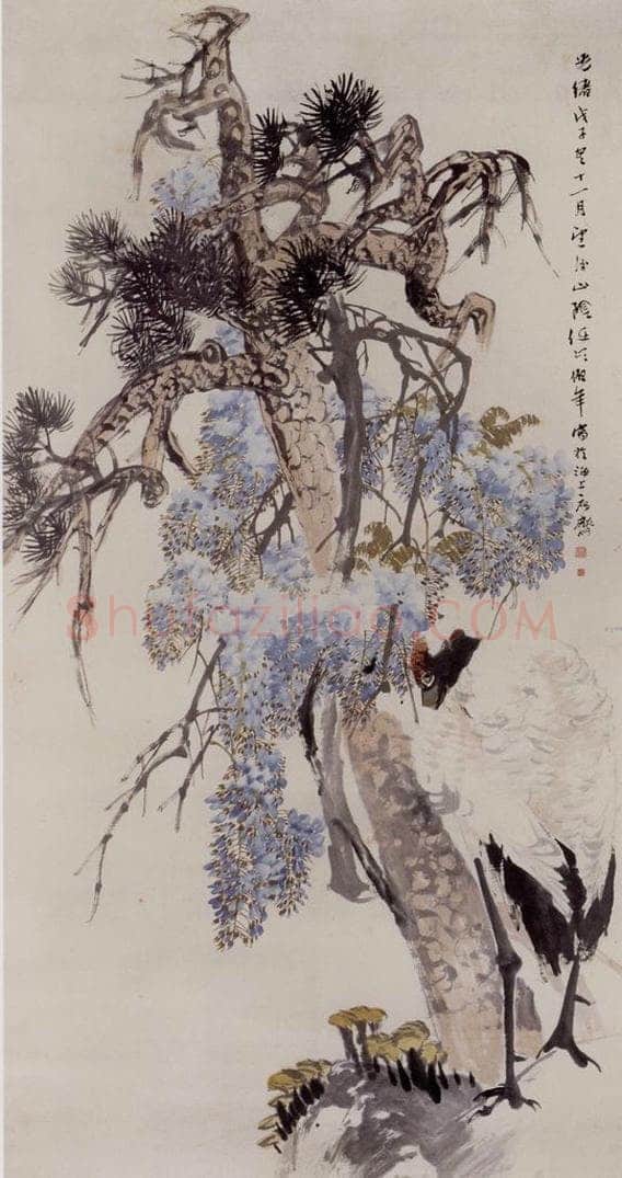 清 任伯年 《松龄鹤寿图》 书画作品