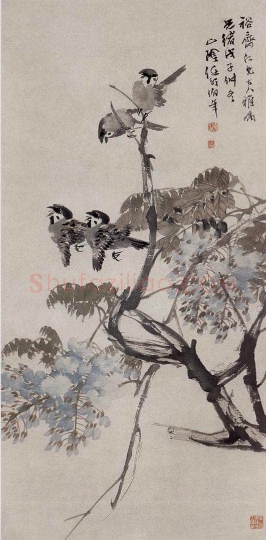 清 任伯年 《雀声藤影图》 书画作品