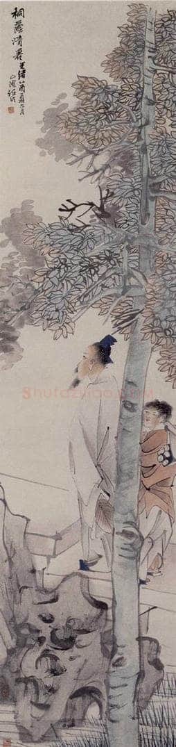 清 任伯年 《桐阴清暑图》 书画作品