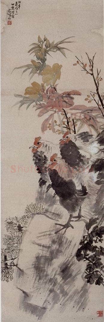 清 任伯年 《三鸡图》 书画作品