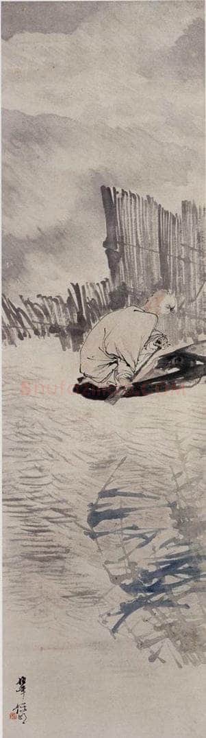 清 任伯年 《渡水图》 书画作品