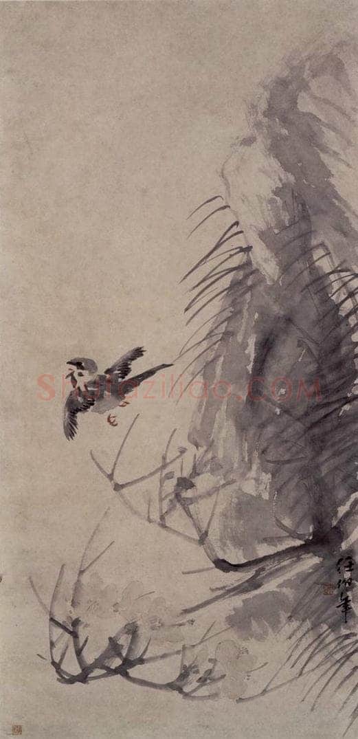 清 任伯年 《梅花小鸟图》 书画作品