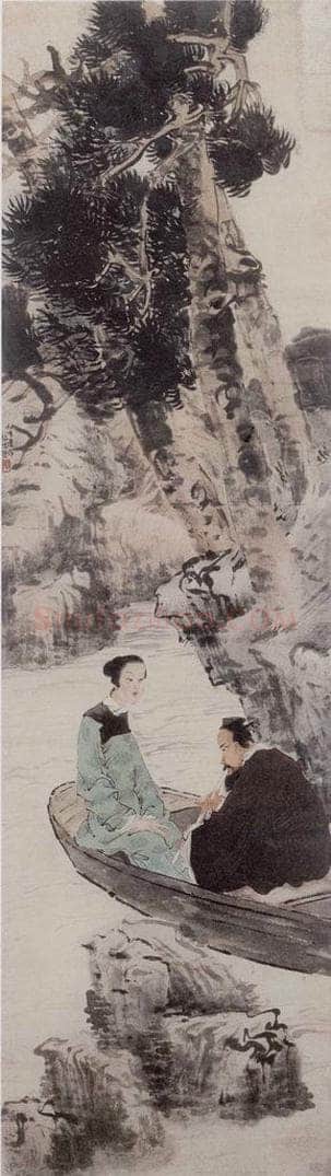 清 任伯年 《小红低唱我吹箫》 书画作品