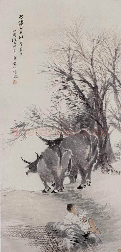 1889年 任伯年 《牧牛图》 书画作品