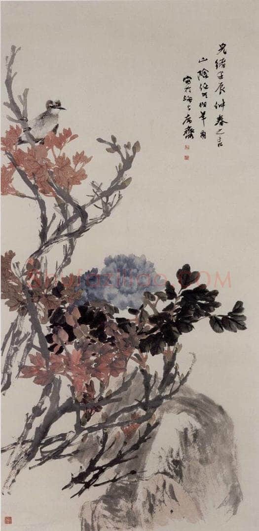 1892年 任伯年 《牡丹白头图》 书画作品