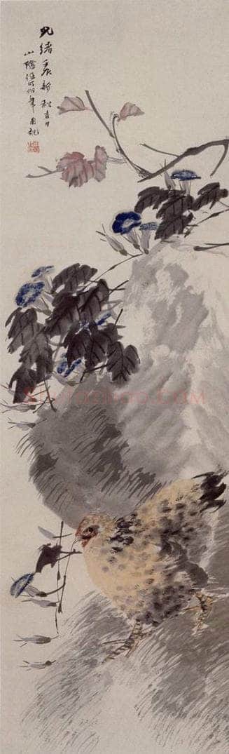 1892年 任伯年 《牵牛母鸡》 书画作品