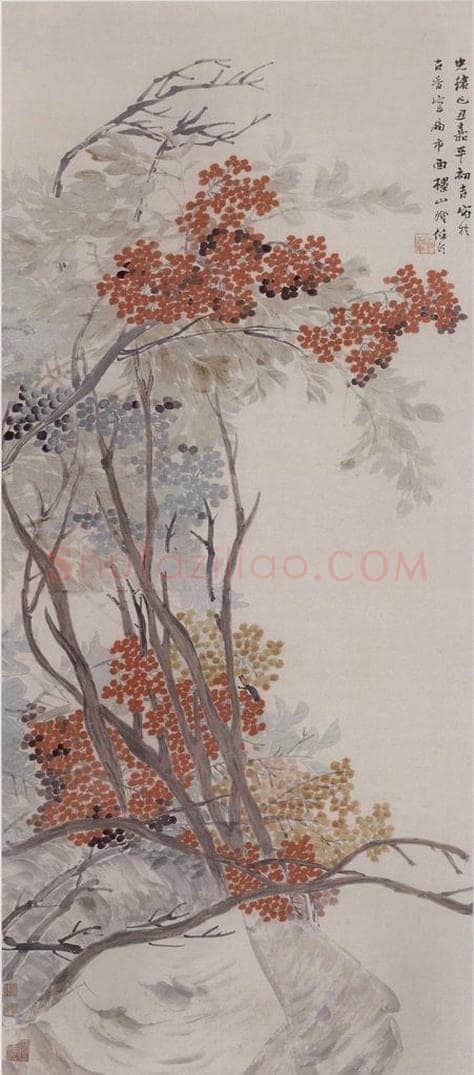 1889年 任伯年 《天竹》 书画作品