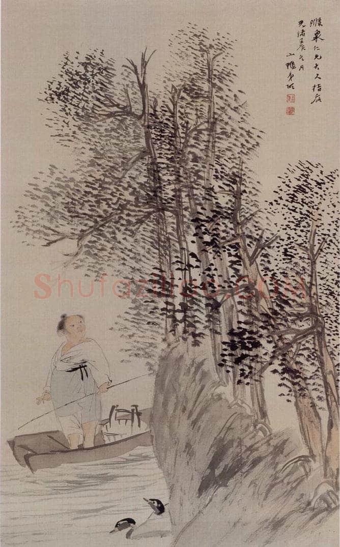 1892年 任伯年 《春江放鸭》 书画作品