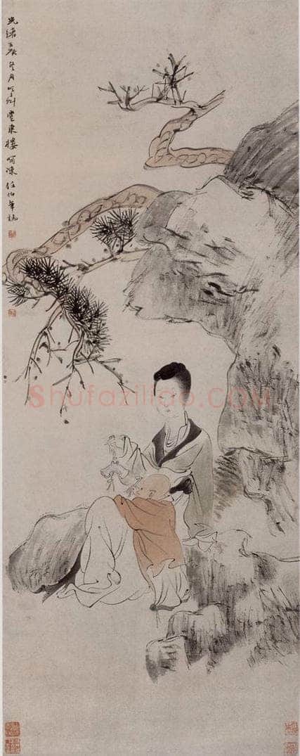 1892年 任伯年 《弄璋图》 书画作品
