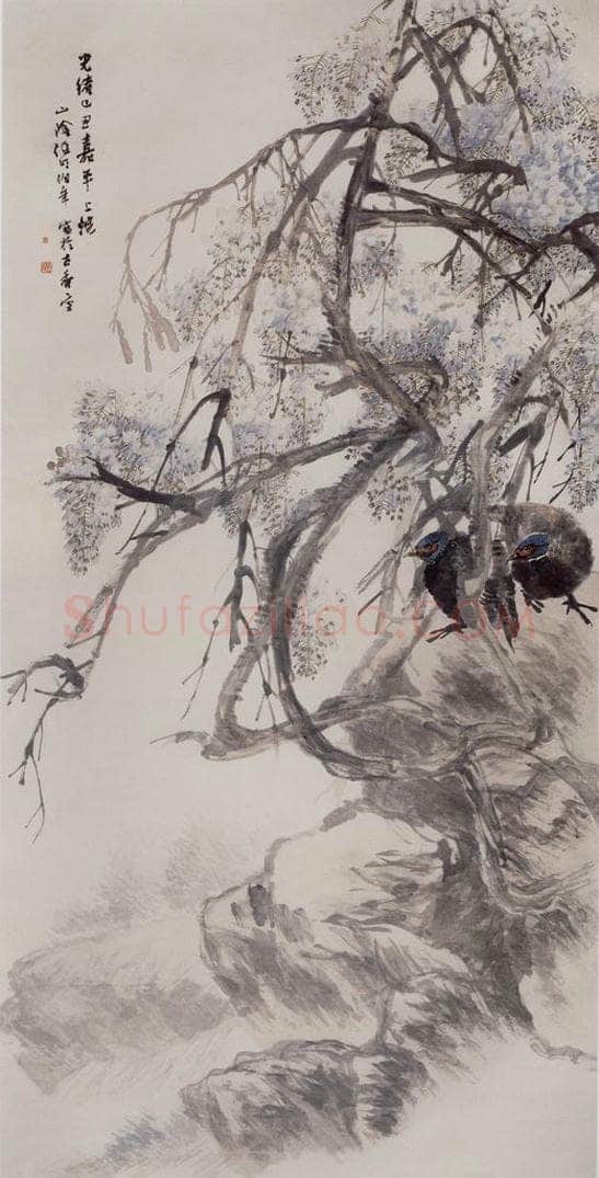 1889年 任伯年 《藤萝山鸡图》 书画作品