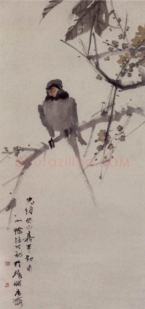 1893年 任伯年 《蜡梅鹦鹉》 书画作品