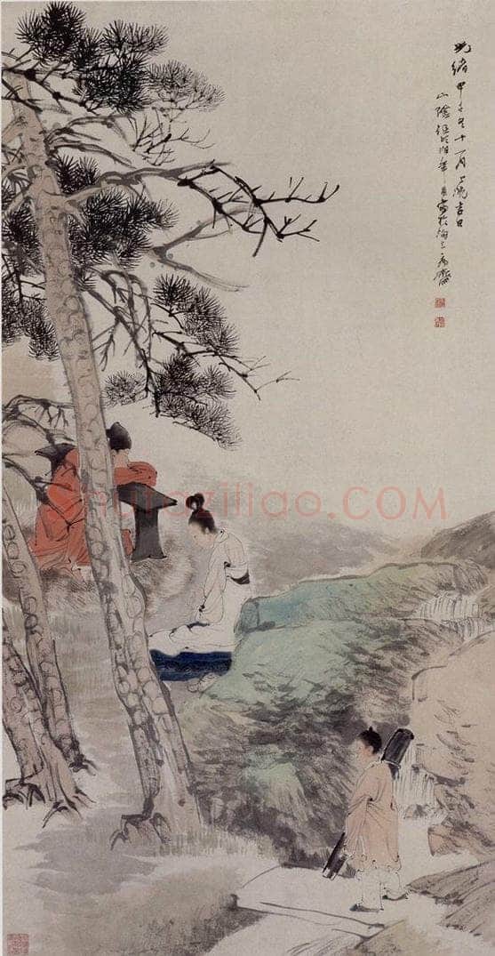 1894年 任伯年 《松下闻箫》 书画作品
