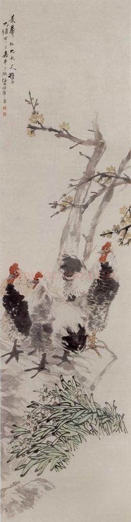 1894年 任伯年 《蜡梅雄鸡图》 书画作品