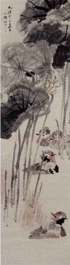 1894年 任伯年 《荷花鸳鸯图》 书画作品