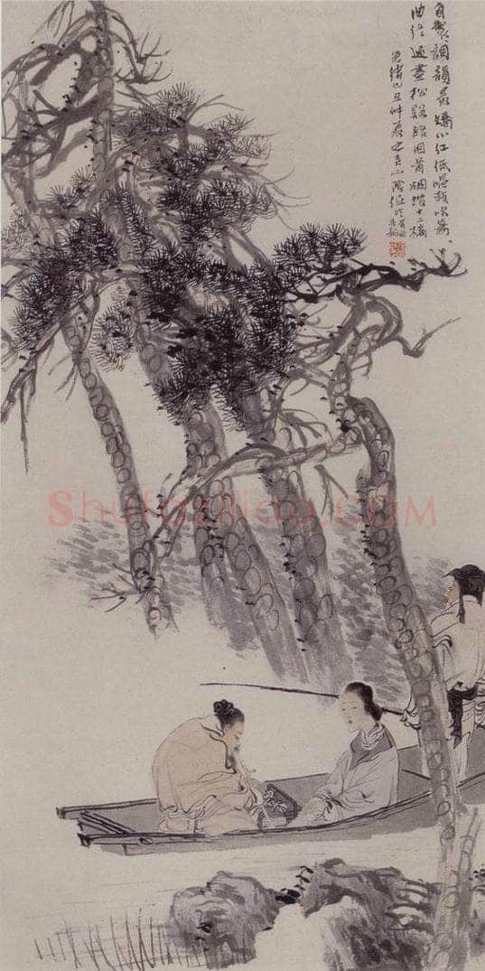 1889年 任伯年 《松溪吹箫图》 书画作品
