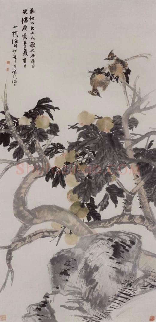 1890年 任伯年 《蟠桃绶带图》 书画作品