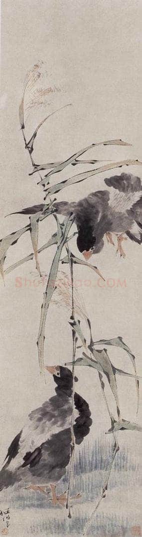 清 任伯年 《芦塘双雁图》 书画作品