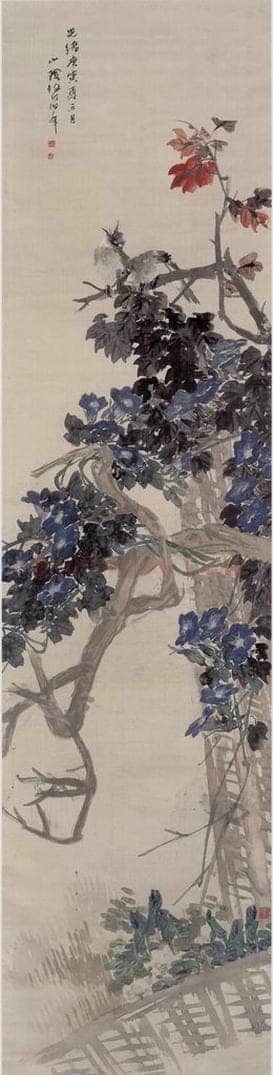 1890年 任伯年 《花鸟四条屏》 书画作品