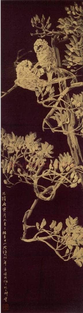 1890年 任伯年 《金笔花鸟六条屏》 书画作品
