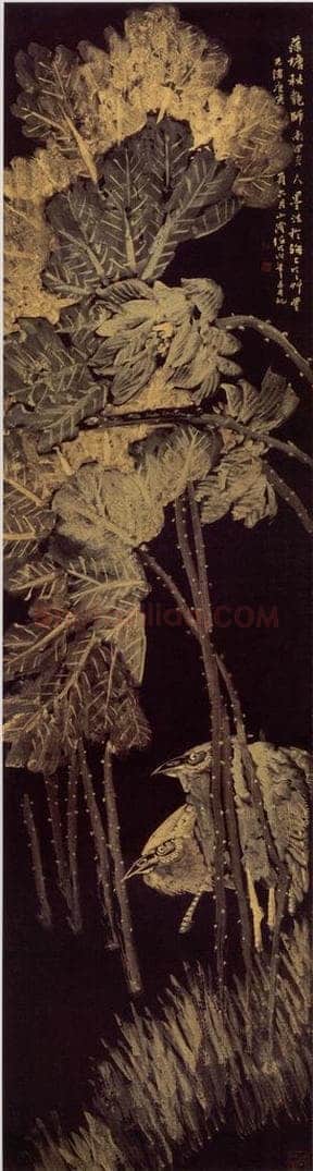 1890年 任伯年 《金笔花鸟六条屏》 书画作品